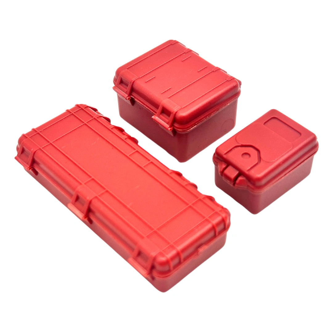 Red Toolbox Trio: 1/24 & 1/18 Scale RC Crawler Accessories, Functional Lids!